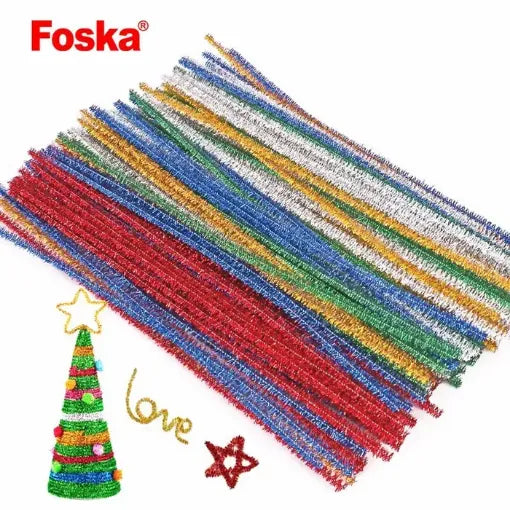 Foska Assorted Glitter Chenille Stem Pipe Wires 30cm (Pack of 100)