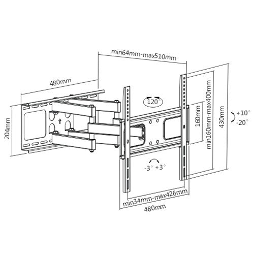 Premium Standard Double Arm Full-Motion Tv Wall Mount