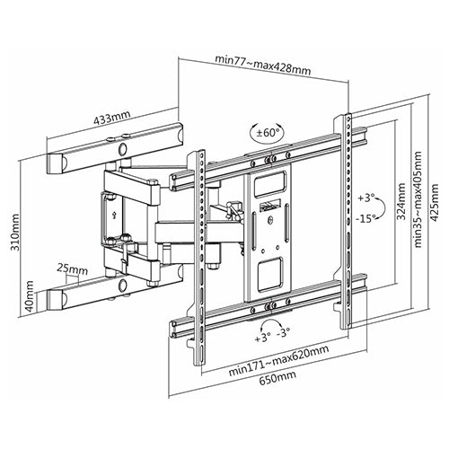 Premium Solid Double Arm Full-Motion Tv Wall Mount