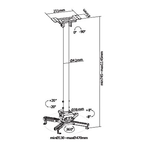 Premium Solid Long Ceiling Projector Bracket