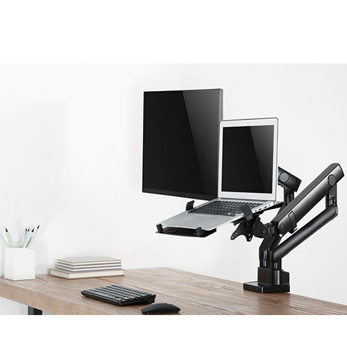 SkillTech Gas Spring Monitor Arm With Laptop Holder