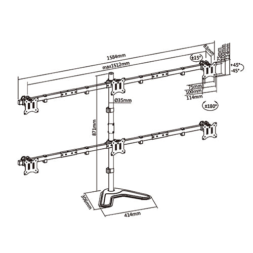 Premium Free Standing Pole Mount Six-Screen Monitor Mount Tabletop Stand