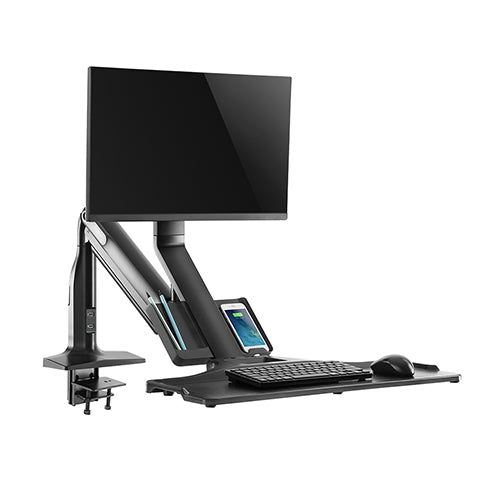 SkillTech Gas Spring Floating Sit-Stand Single Monitor Mount