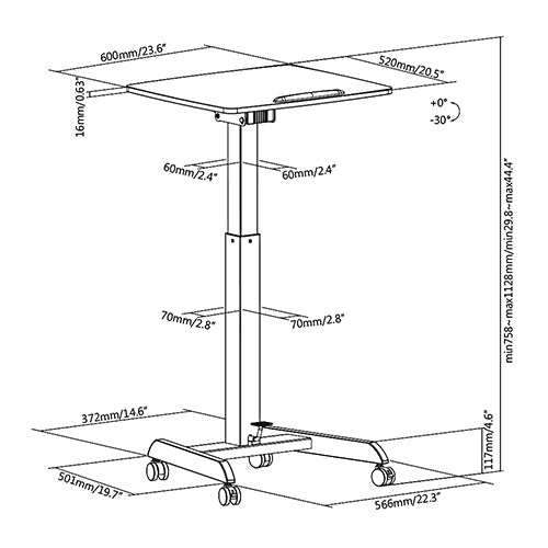 Premium Height Adjustable Tiltable Mobile Workstation With Foot Pedal