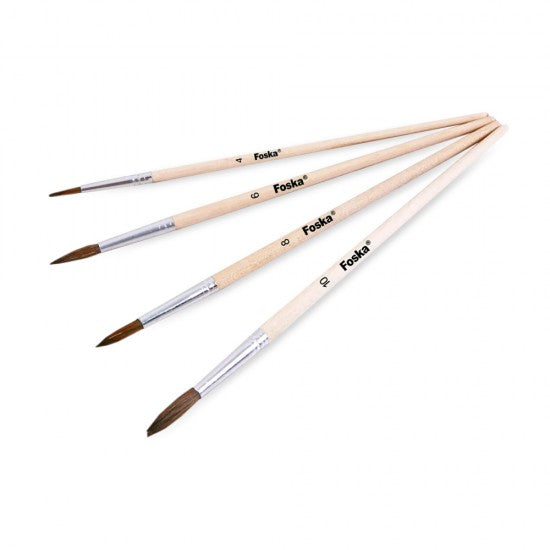 Wooden Handle Oil Painting Round Brush Set (Pack of 4)