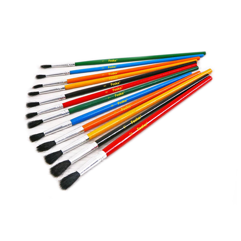 Wooden Handle Artist Paint Brushes Assorted Size (Pack of 12)