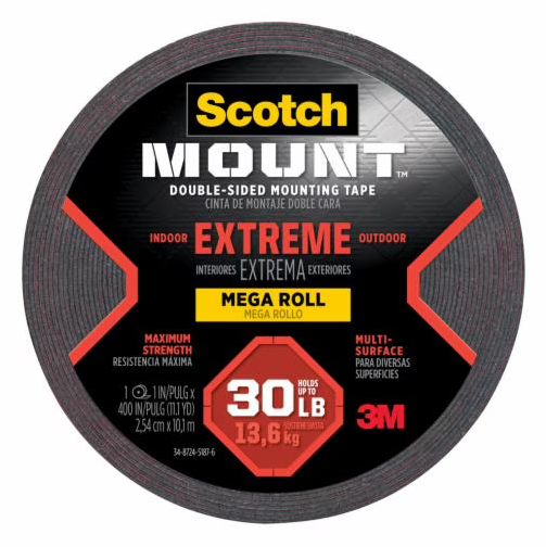 Scotch Mount Extreme Double-Sided Mounting Tape Mega Roll 414H-LONG-DC, 1 In X 400 In (2,54 Cm X 10,1 M)