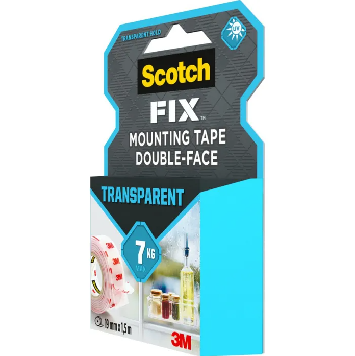 Scotch Fix Transparent Mounting Tape 4910C-1915-P, 19mm x 1,5m, 1 roll/pack