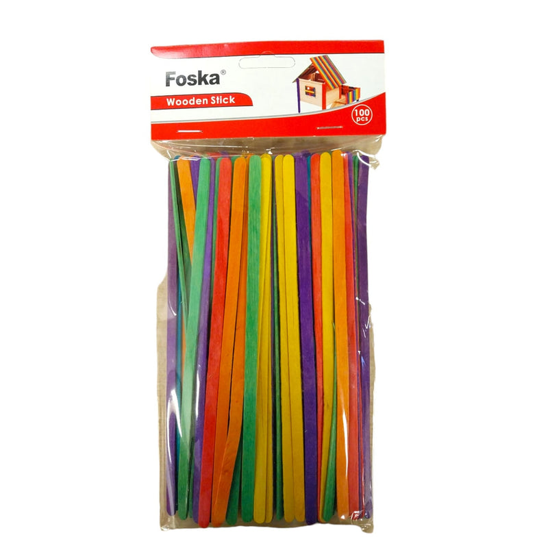 Assorted Colour Wooden Sticks for Craft (Pack of 100)