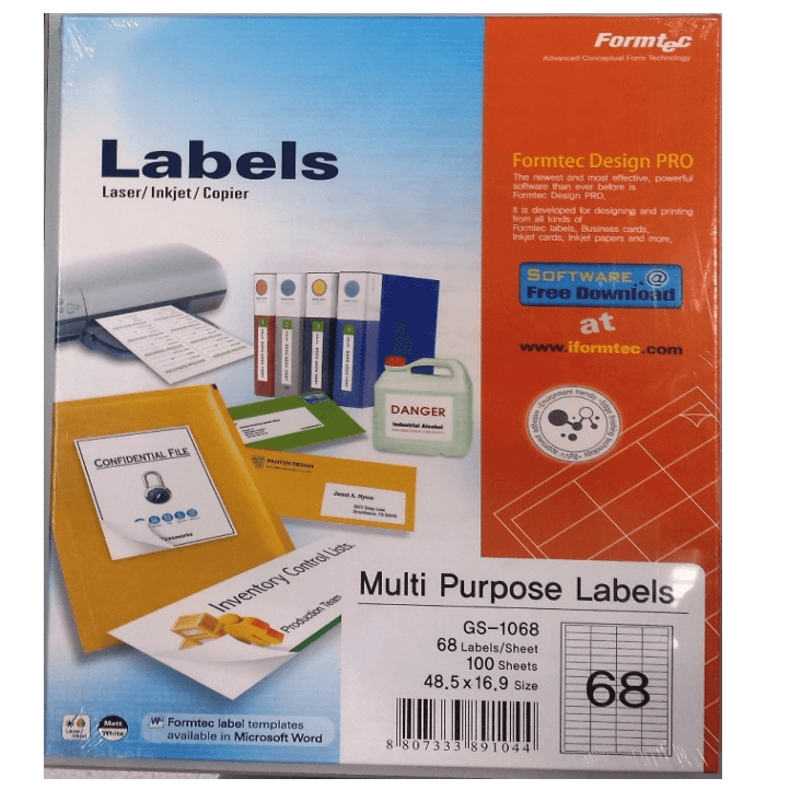 Formtec Multi-Purpose Labels 68 Cuts (Pack of 100) GS-1068